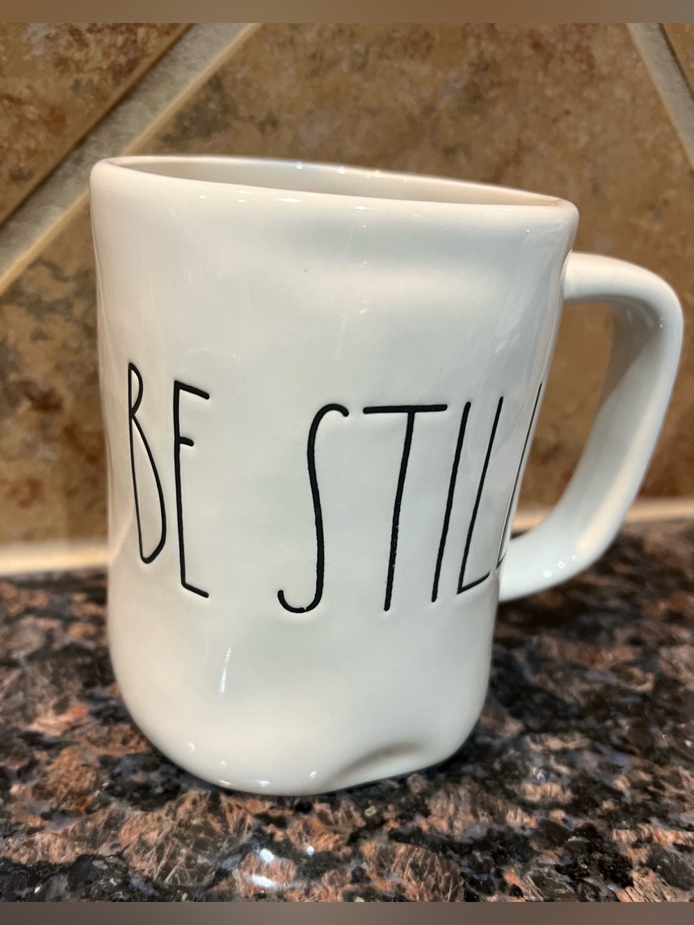 Rae Dunn White Mug with Black 'BE STILL' Lettering EUC